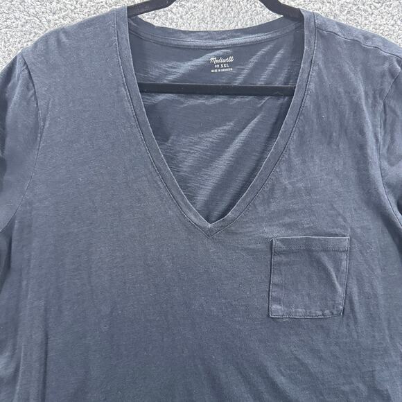 Madewell T-Shirt Women’s XXL Black Slub V-Neck Short Sleeve Pocket Tee Indonesia - Picture 2 of 9